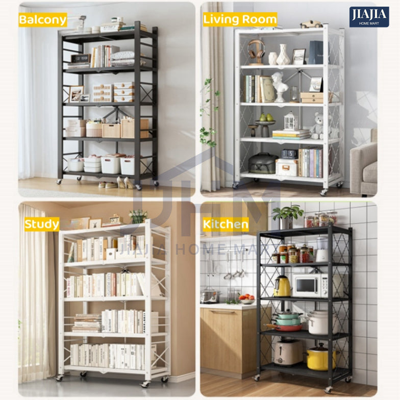 Installation-free kitchen folding storage rack floor-standing multi-layer household storage rack pots and ovens microwave oven storage rack storage room