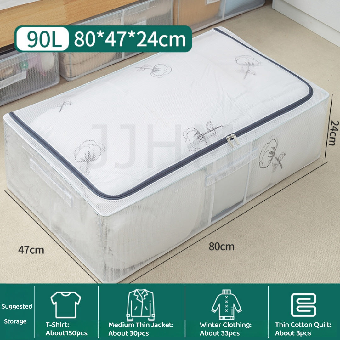 Transparent Thickened Steel Frame Folding bed bottom receiving box fabric household quilt storage box large toy clothes storage box