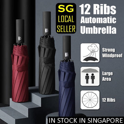 12 Ribs Automatic Umbrella Super Windproof Large Umbrella Auto Open Close