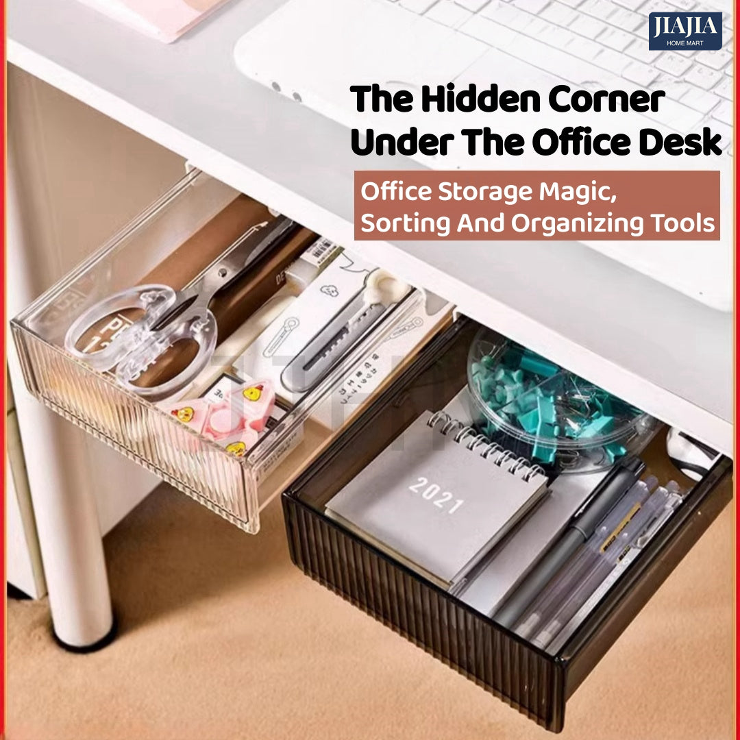 Under Table Desk Drawer Stationary Box Self-adhesive Under-drawer Storage Box Office Workstation Desk Bottom Shelf Hidden