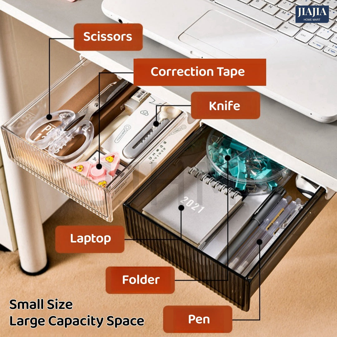 Under Table Desk Drawer Stationary Box Self-adhesive Under-drawer Storage Box Office Workstation Desk Bottom Shelf Hidden