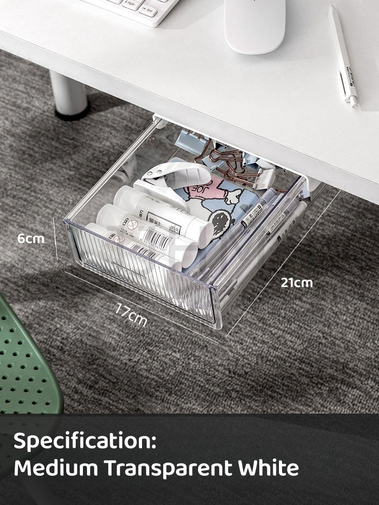 Under Table Desk Drawer Stationary Box Self-adhesive Under-drawer Storage Box Office Workstation Desk Bottom Shelf Hidden