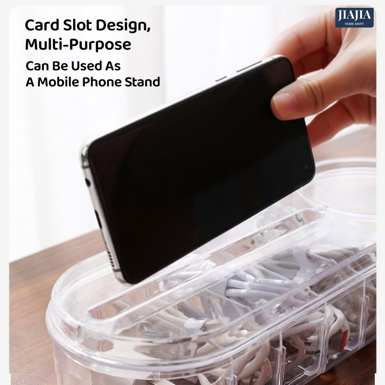 Stackable Usb Cable Management Box Mobile Phone Holder Headphone Cable Charger Storage Case Drawer Desktop Double Layer Transparent