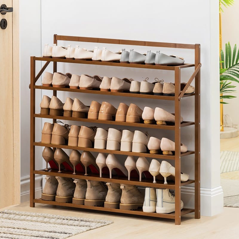 Installation Free Foldable Bamboo Shoe Rack Storage Shelves Organization