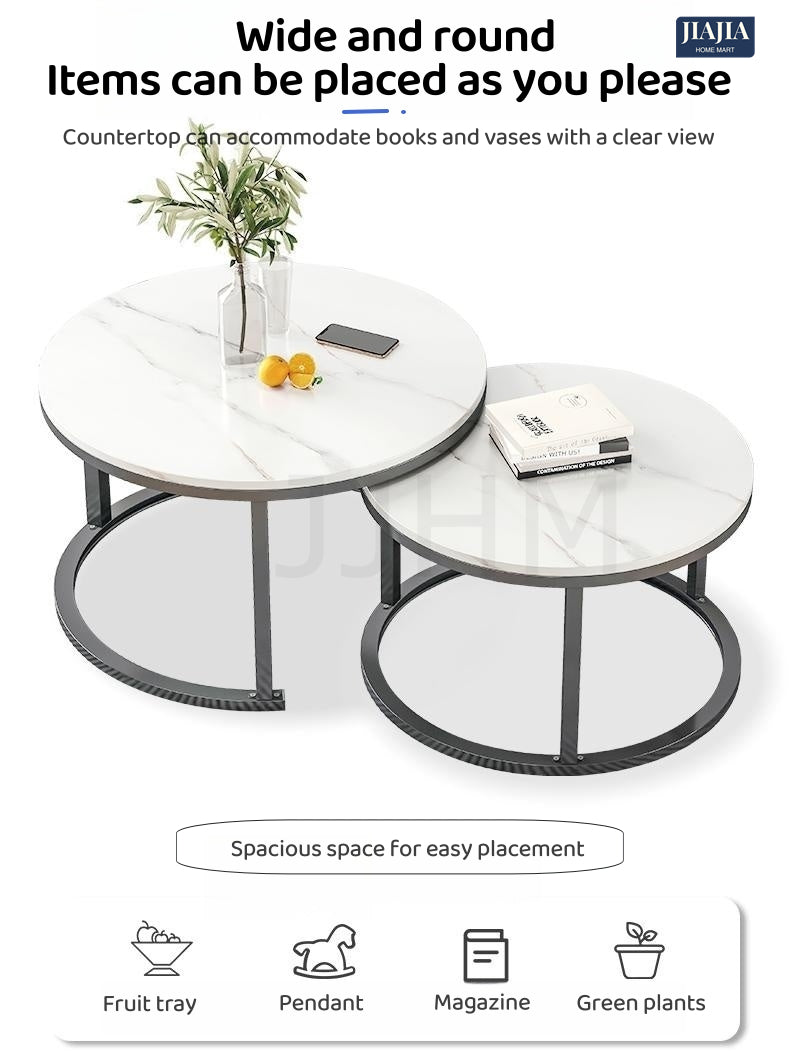 The Furniture Store 2 in 1 Nordic Coffee Table Modern Living Room Table Twin 2pcs Set Round Table