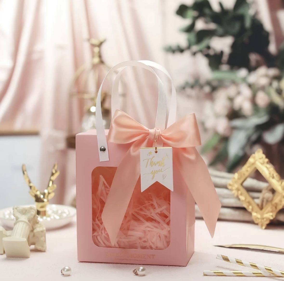 Portable gift bag Christmas birthday small gift bag souvenir transparent paper bag packaging box withraffia/ribbons