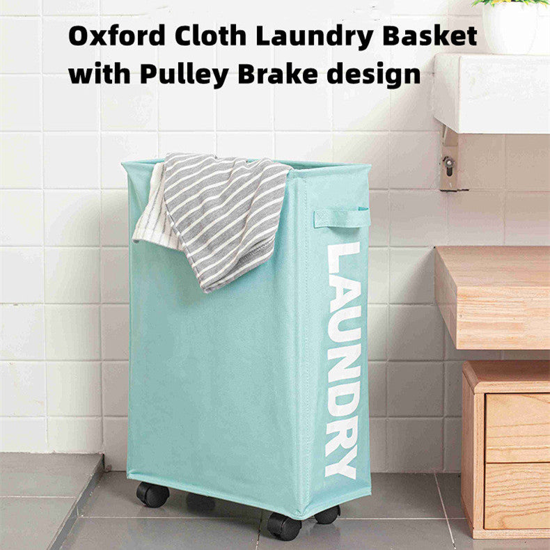 Laundry Basket with Foldable Pulley Brake Wheels Oxford Cloth