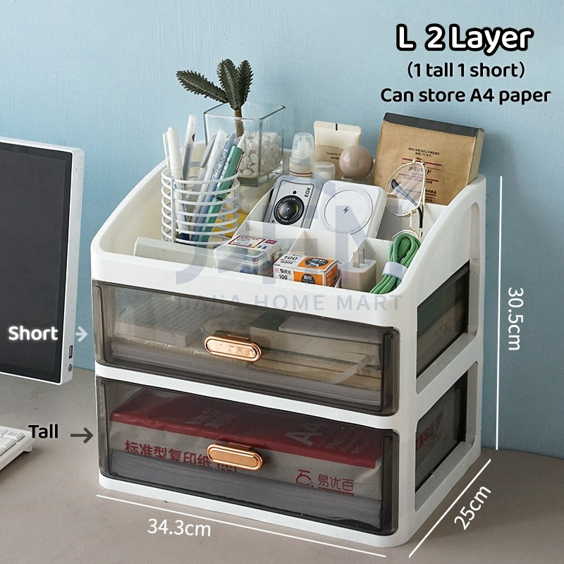 4 Tier Desktop Organiser Stationery Drawer Desk Organizer Makeup Storage Box Dressing Table Cosmetic Storage Box