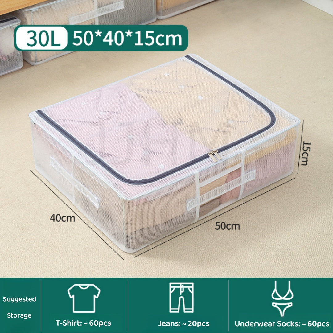 Transparent Thickened Steel Frame Folding bed bottom receiving box fabric household quilt storage box large toy clothes storage box