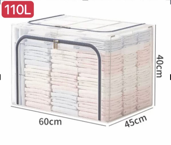 Transparent Thickened Steel Frame Folding bed bottom receiving box fabric household quilt storage box large toy clothes storage box