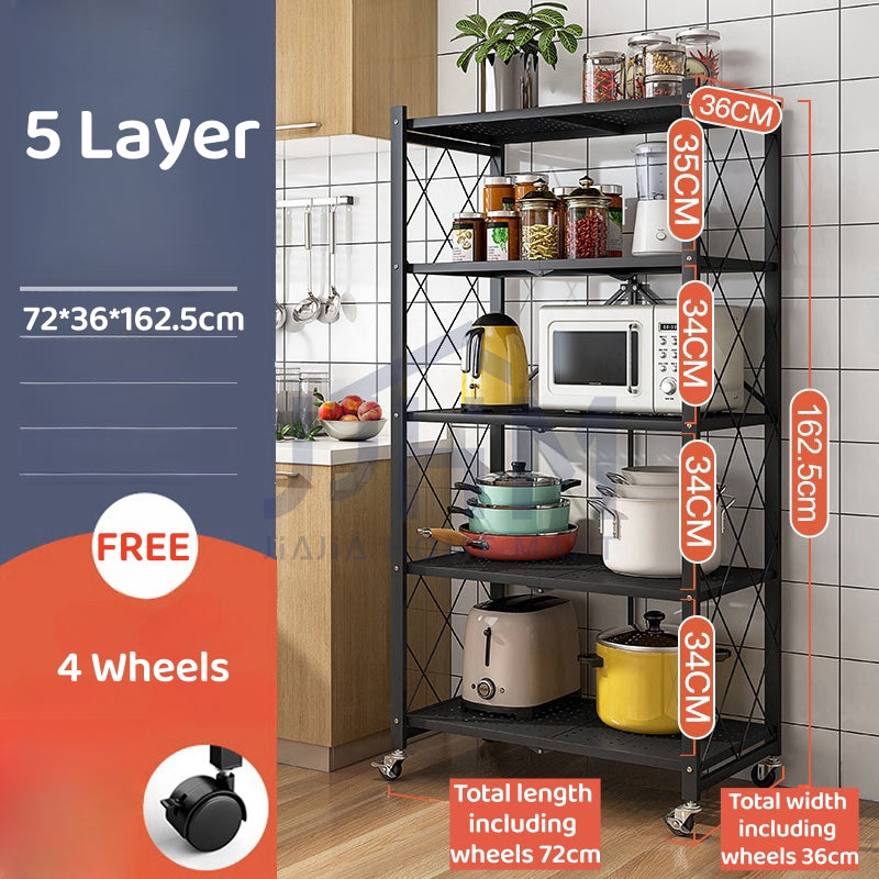 Installation-free kitchen folding storage rack floor-standing multi-layer household storage rack pots and ovens microwave oven storage rack storage room