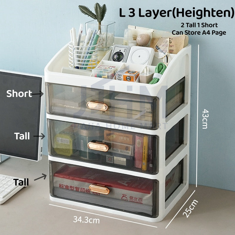 4 Tier Desktop Organiser Stationery Drawer Desk Organizer Makeup Storage Box Dressing Table Cosmetic Storage Box