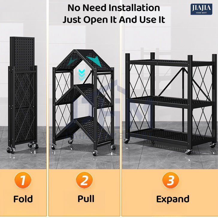 Installation-free kitchen folding storage rack floor-standing multi-layer household storage rack pots and ovens microwave oven storage rack storage room