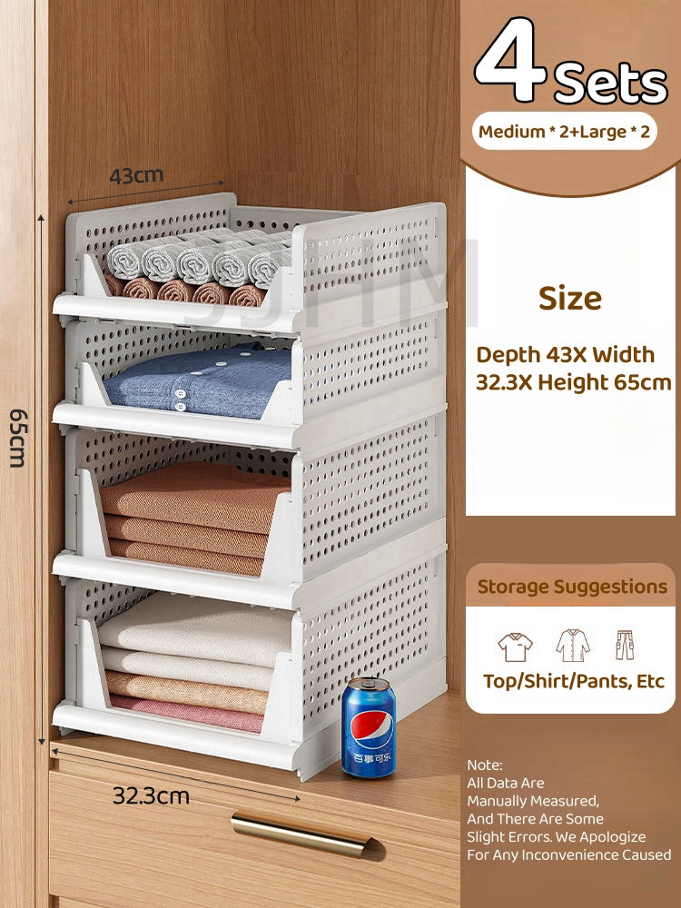 Foldable Wardrobe Organiser Stackable Storage Desk Table Drawer Box Clothes Organizer Plastic Container Basket