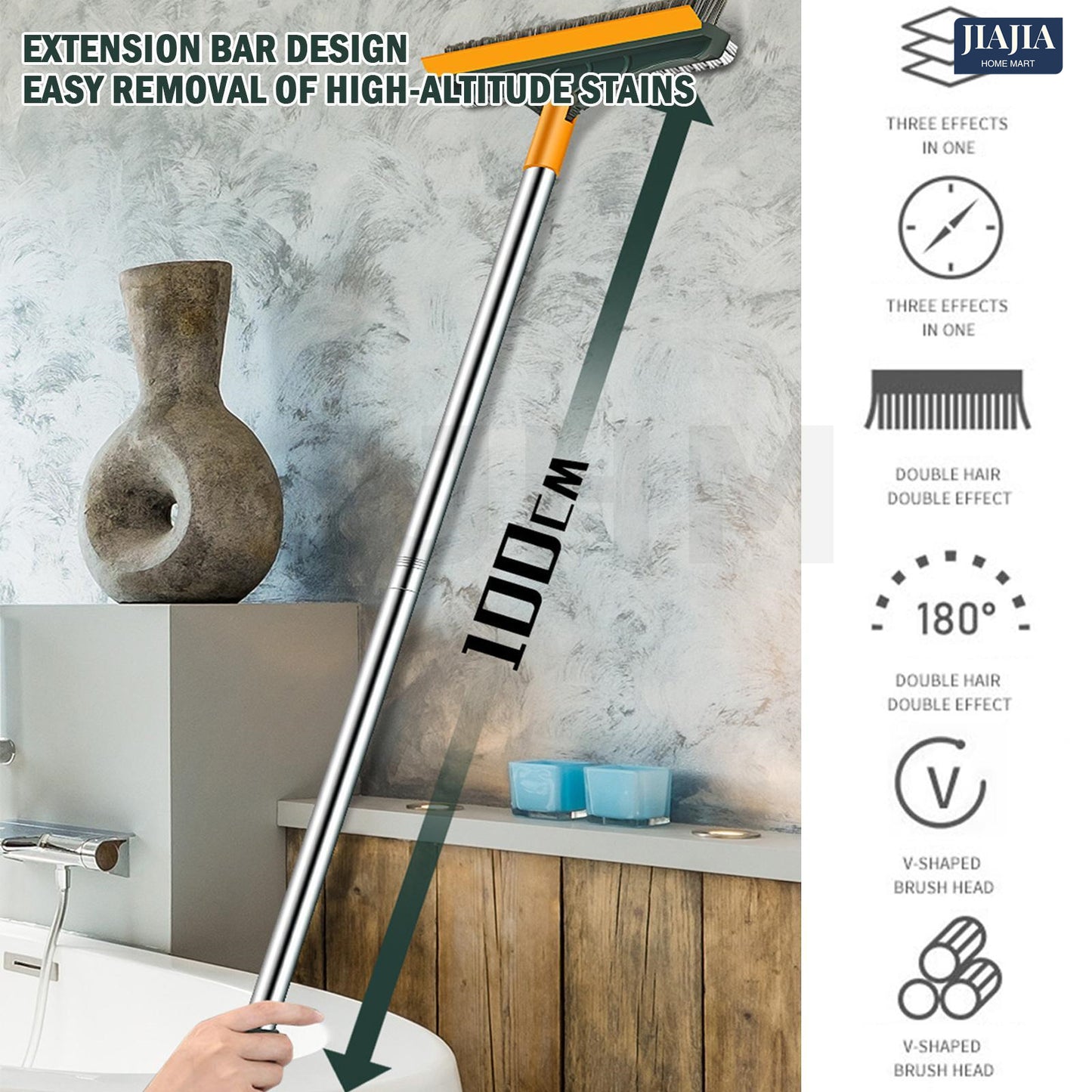 3 In 1 Floor Brush, Bathroom Brush, Seam Brush, Tile Long Handle, Wall Washing, Toilet Cleaning