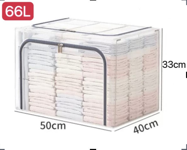 Transparent Thickened Steel Frame Folding bed bottom receiving box fabric household quilt storage box large toy clothes storage box