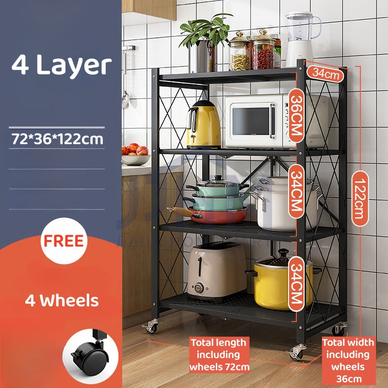 Installation-free kitchen folding storage rack floor-standing multi-layer household storage rack pots and ovens microwave oven storage rack storage room