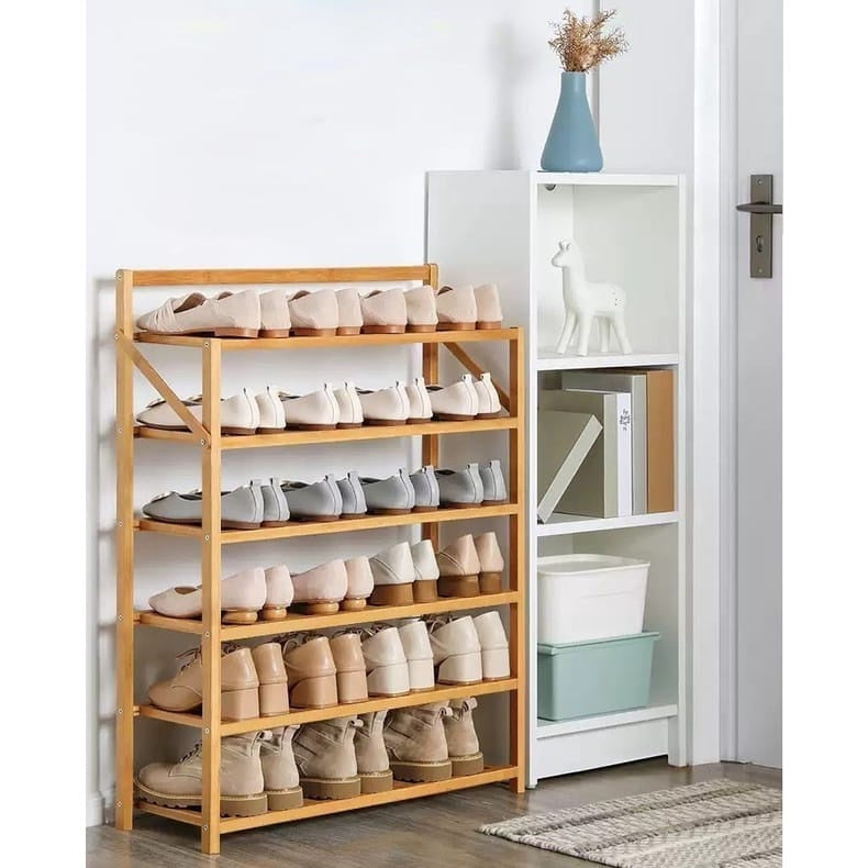 Installation Free Foldable Bamboo Shoe Rack Storage Shelves Organization