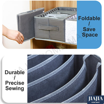 <Buy 4 Free 1> No-Flimsy Fabric Foldable 6/7/9 Grids Clothes Organizer Mesh Jeans Pant Storage Organizer Compartment