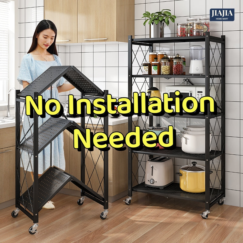 Installation-free kitchen folding storage rack floor-standing multi-layer household storage rack pots and ovens microwave oven storage rack storage room