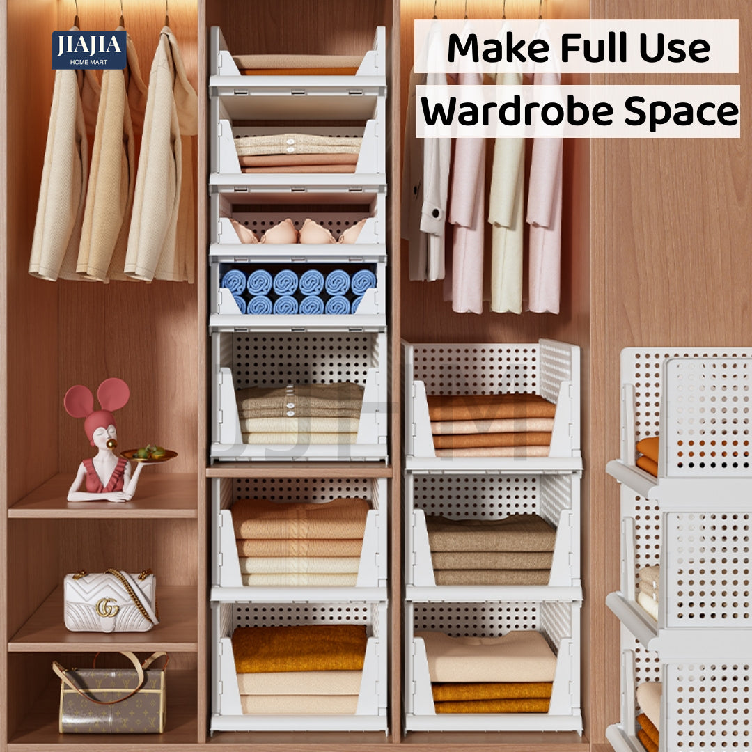 Foldable Wardrobe Organiser Stackable Storage Desk Table Drawer Box Clothes Organizer Plastic Container Basket