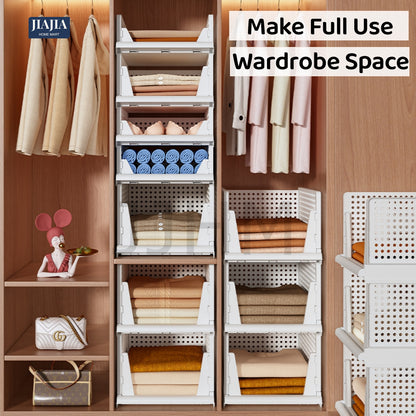 Foldable Wardrobe Organiser Stackable Storage Desk Table Drawer Box Clothes Organizer Plastic Container Basket