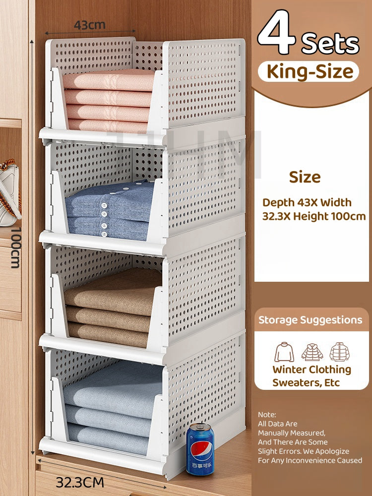 Foldable Wardrobe Organiser Stackable Storage Desk Table Drawer Box Clothes Organizer Plastic Container Basket