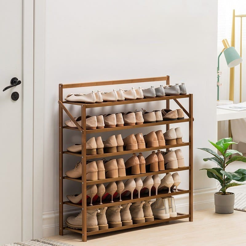 Installation Free Foldable Bamboo Shoe Rack Storage Shelves Organization