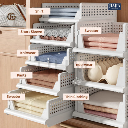 Foldable Wardrobe Organiser Stackable Storage Desk Table Drawer Box Clothes Organizer Plastic Container Basket