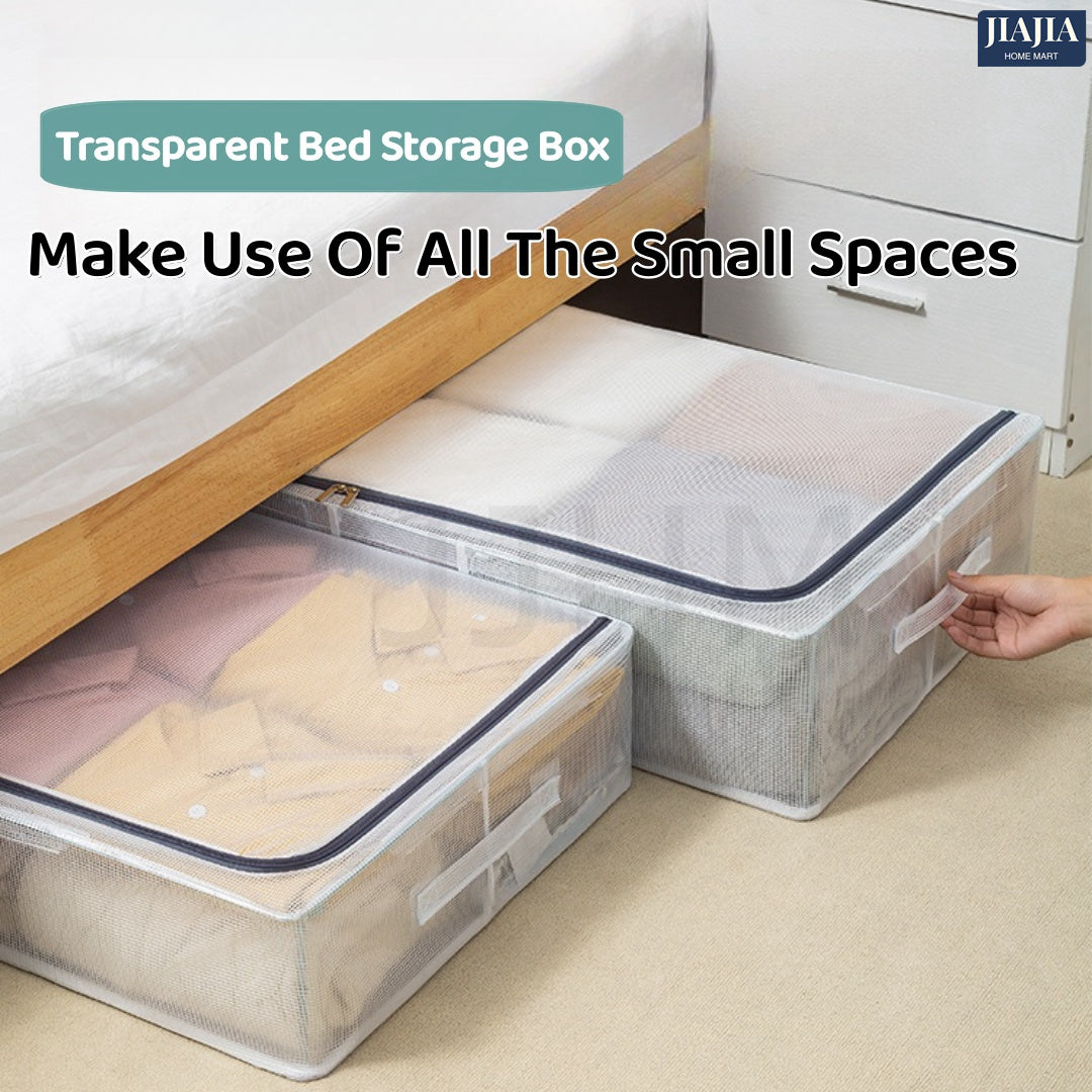 Transparent Thickened Steel Frame Folding bed bottom receiving box fabric household quilt storage box large toy clothes storage box