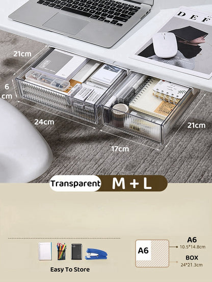 Under Table Desk Drawer Stationary Box Self-adhesive Under-drawer Storage Box Office Workstation Desk Bottom Shelf Hidden
