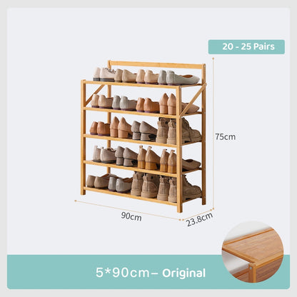 Installation Free Foldable Bamboo Shoe Rack Storage Shelves Organization