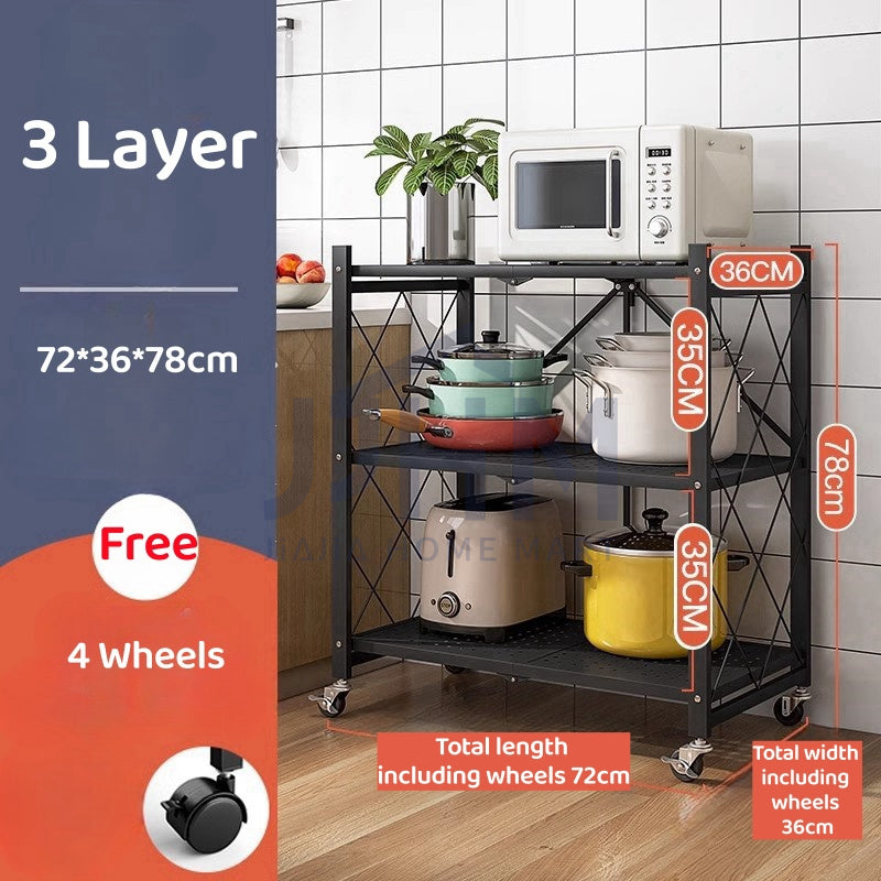 Installation-free kitchen folding storage rack floor-standing multi-layer household storage rack pots and ovens microwave oven storage rack storage room