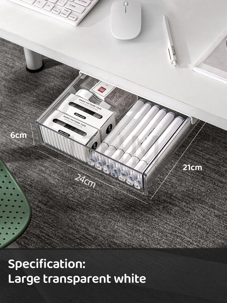 Under Table Desk Drawer Stationary Box Self-adhesive Under-drawer Storage Box Office Workstation Desk Bottom Shelf Hidden