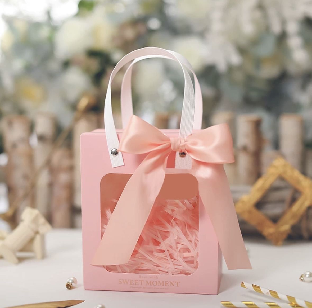 Portable gift bag Christmas birthday small gift bag souvenir transparent paper bag packaging box withraffia/ribbons