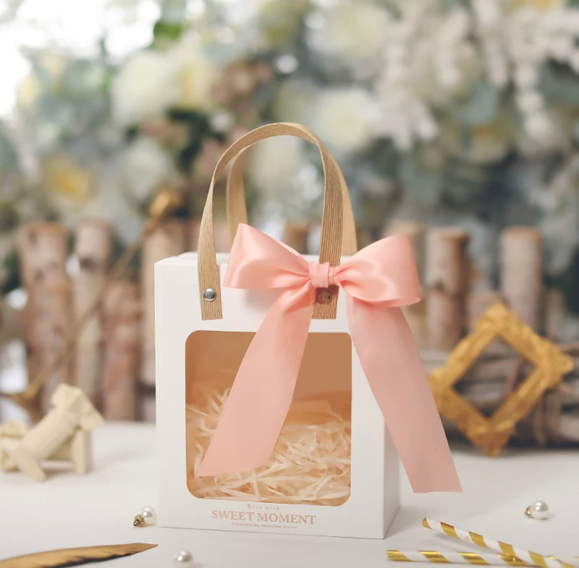 Portable gift bag Christmas birthday small gift bag souvenir transparent paper bag packaging box withraffia/ribbons