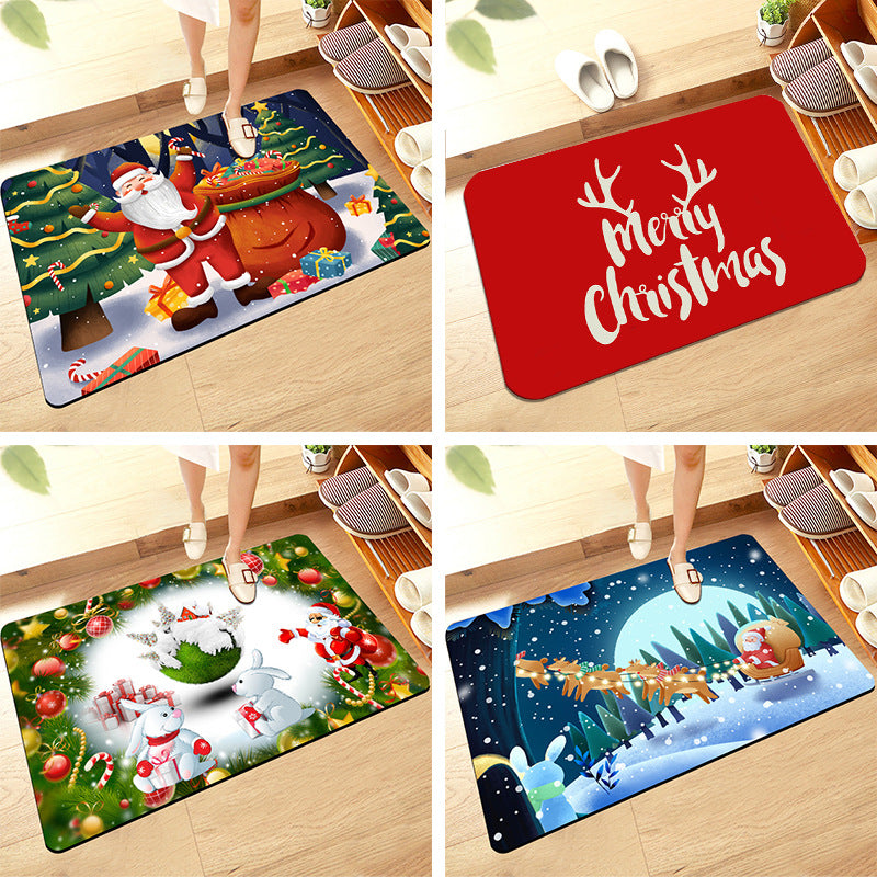 Merry Christmas decoration floor mat carpet Cartoon Santa Claus home floor mat cute home living room