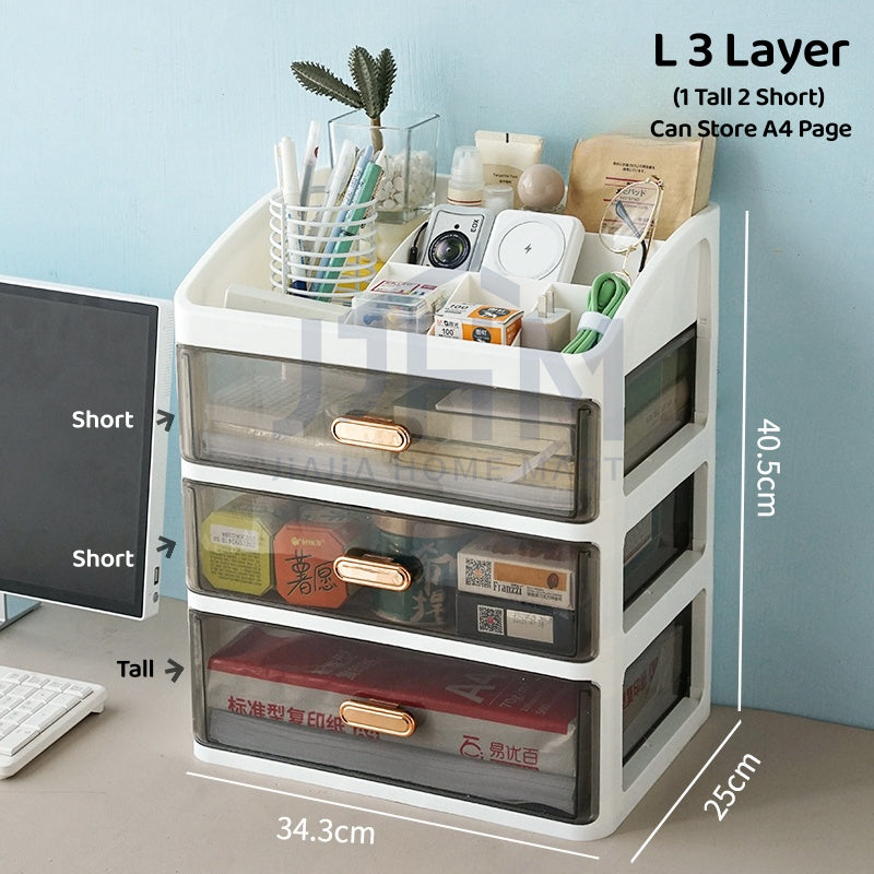 4 Tier Desktop Organiser Stationery Drawer Desk Organizer Makeup Storage Box Dressing Table Cosmetic Storage Box