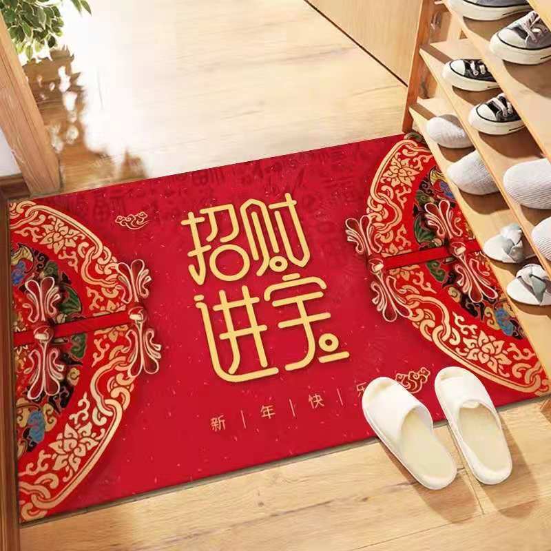 Entrance door New Year floor mat red festive door mat home bedroom door anti-slip carpet gift home decoration