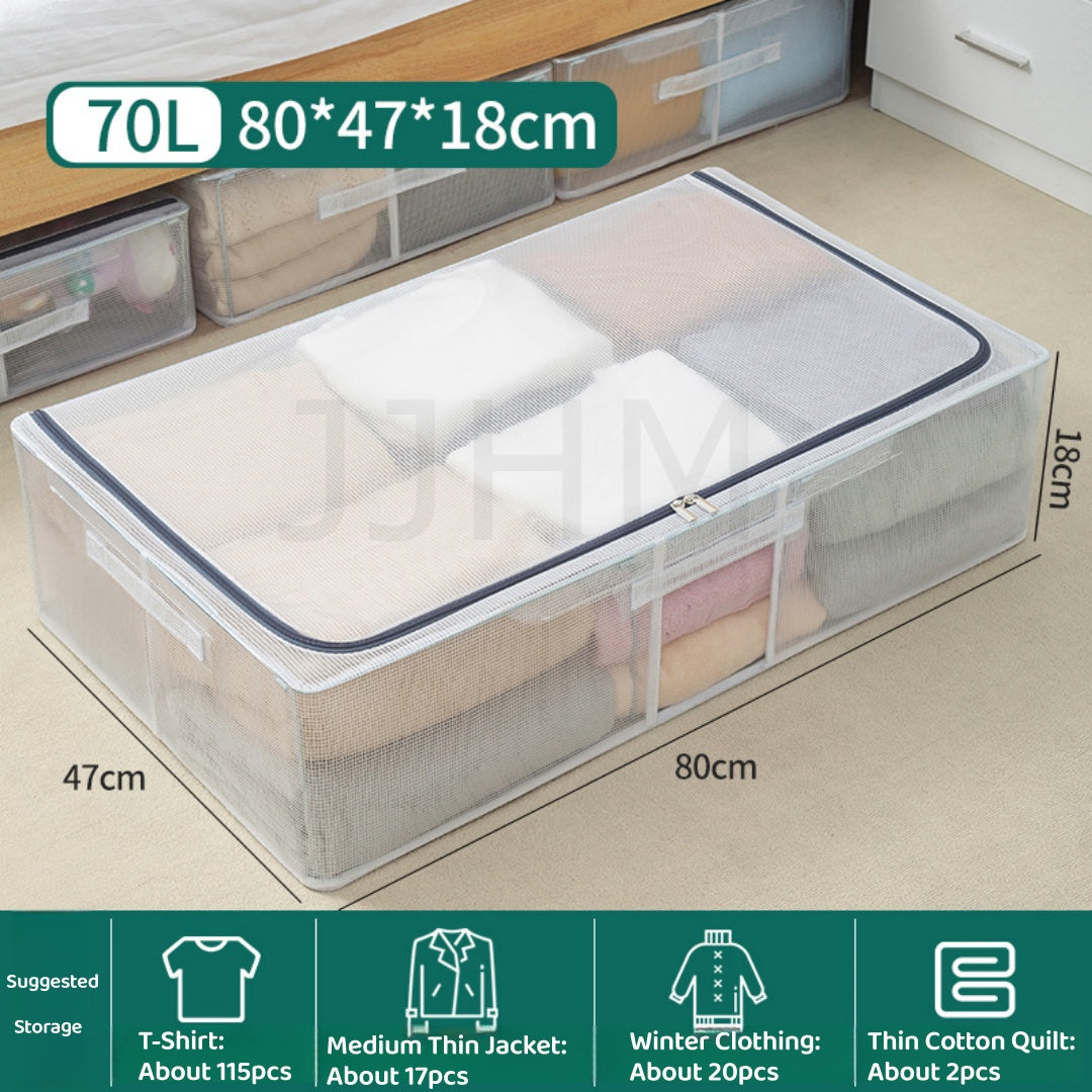 Transparent Thickened Steel Frame Folding bed bottom receiving box fabric household quilt storage box large toy clothes storage box