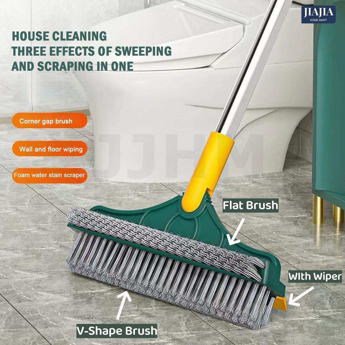 3 In 1 Floor Brush, Bathroom Brush, Seam Brush, Tile Long Handle, Wall Washing, Toilet Cleaning