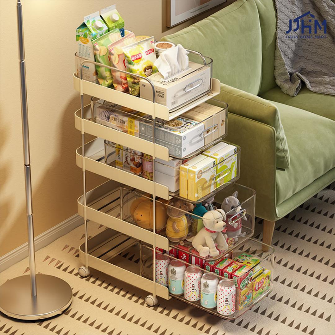 Drawer Type Kitchen Cabinet Living Room Dining Table Multifunctional Storage Rack Coffee Table Storage Cabinet Snack Rack Double-Layer Cup Holder Movable Trolley Desktop Storage Shelf