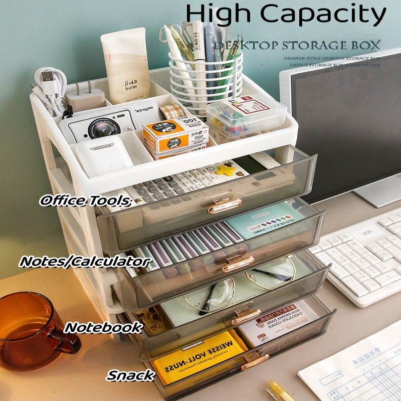 4 Tier Desktop Organiser Stationery Drawer Desk Organizer Makeup Storage Box Dressing Table Cosmetic Storage Box