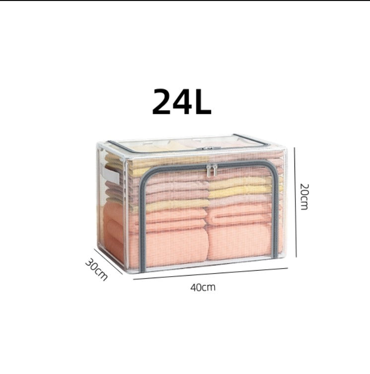 Transparent Thickened Steel Frame Folding bed bottom receiving box fabric household quilt storage box large toy clothes storage box