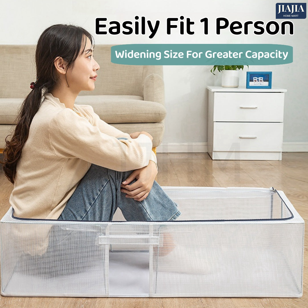 Transparent Thickened Steel Frame Folding bed bottom receiving box fabric household quilt storage box large toy clothes storage box