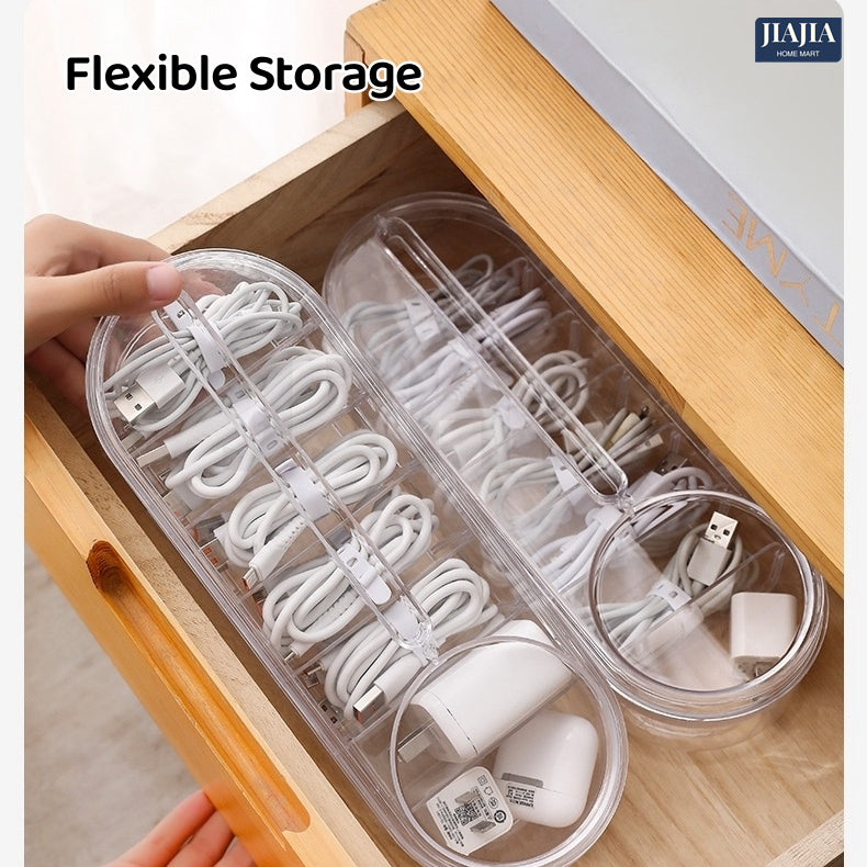 Stackable Usb Cable Management Box Mobile Phone Holder Headphone Cable Charger Storage Case Drawer Desktop Double Layer Transparent