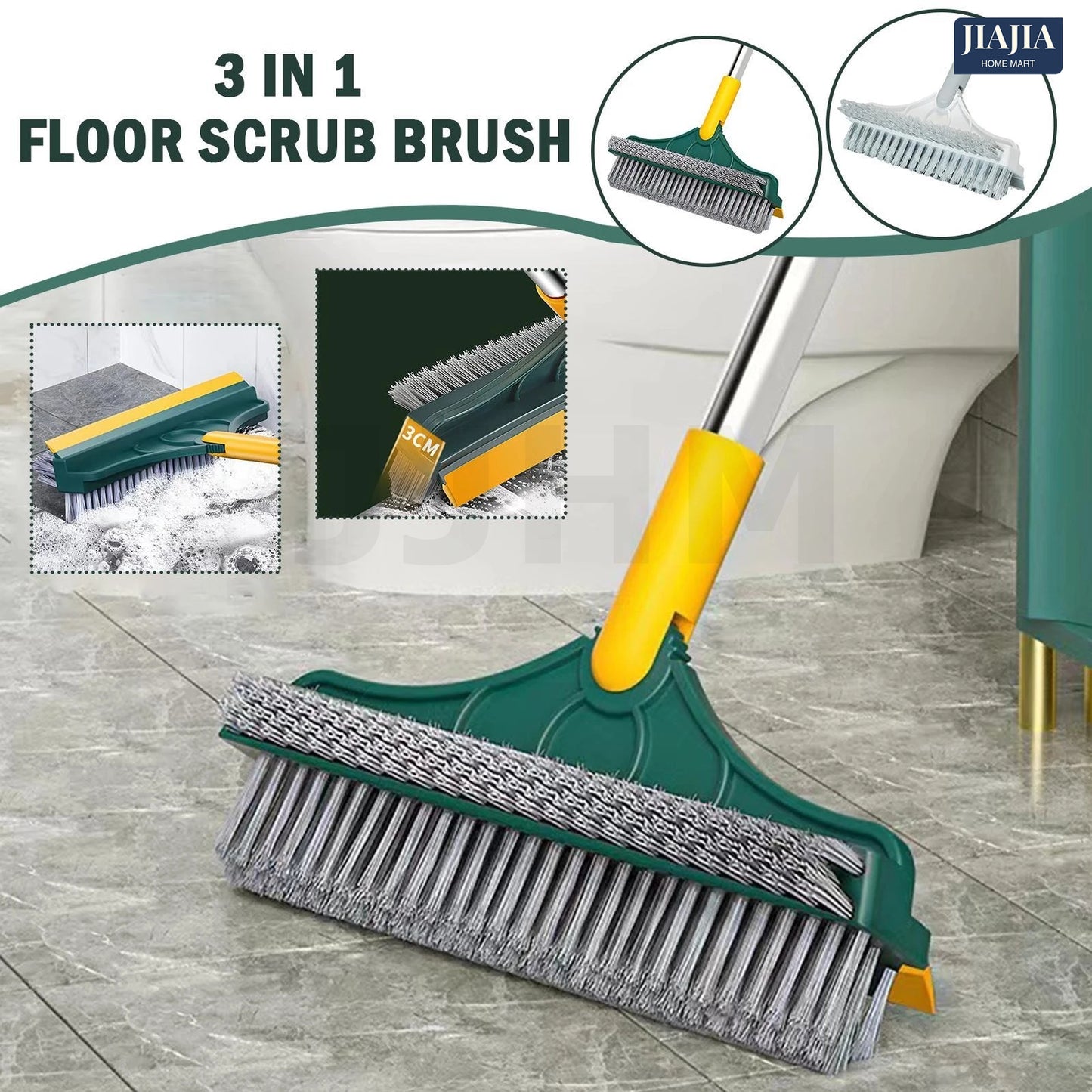 3 In 1 Floor Brush, Bathroom Brush, Seam Brush, Tile Long Handle, Wall Washing, Toilet Cleaning