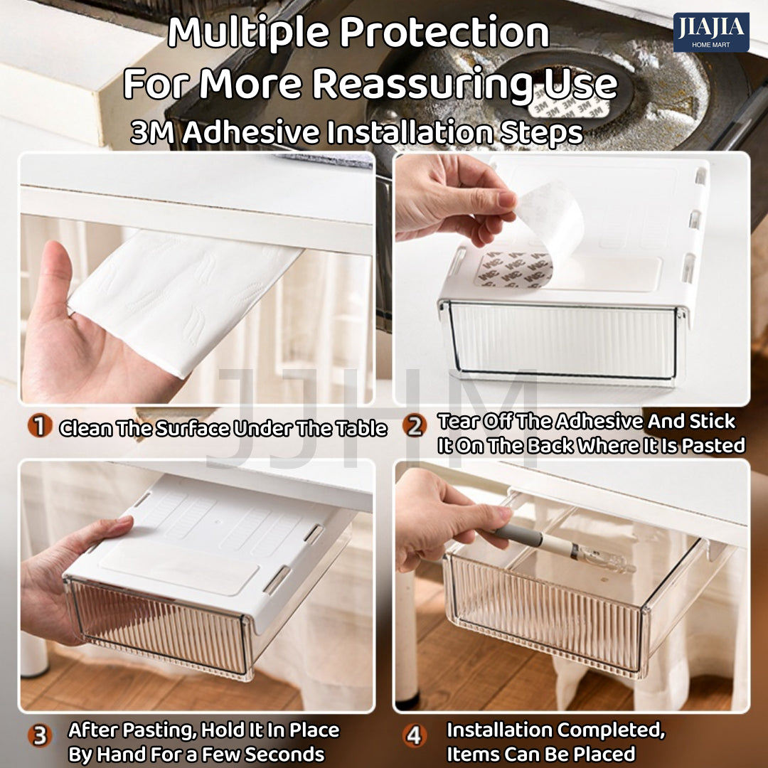 Under Table Desk Drawer Stationary Box Self-adhesive Under-drawer Storage Box Office Workstation Desk Bottom Shelf Hidden